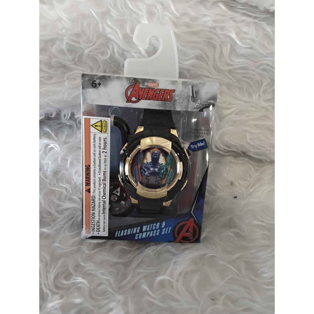 Marvel Avengers Kids Flashing Watch Compass Set Black Gold